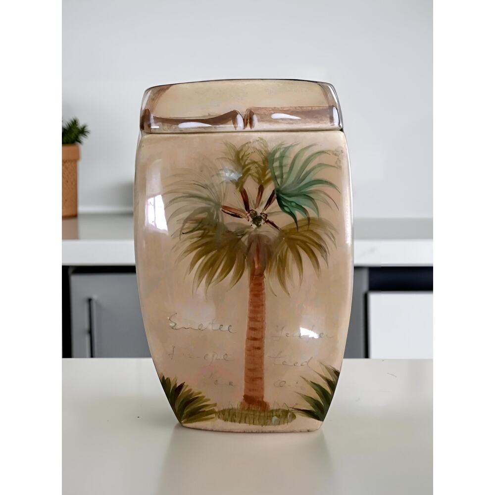 Tabletops Unlimited Bora Bora Palm Tree Ceramic Canisters Set of 2 RETIRED - Picture 3 of 14